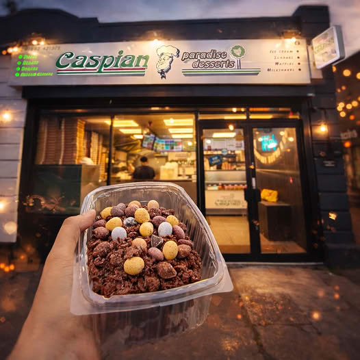 Caspian Paradise Fast Food shopfront in Buckhaven Fife at night